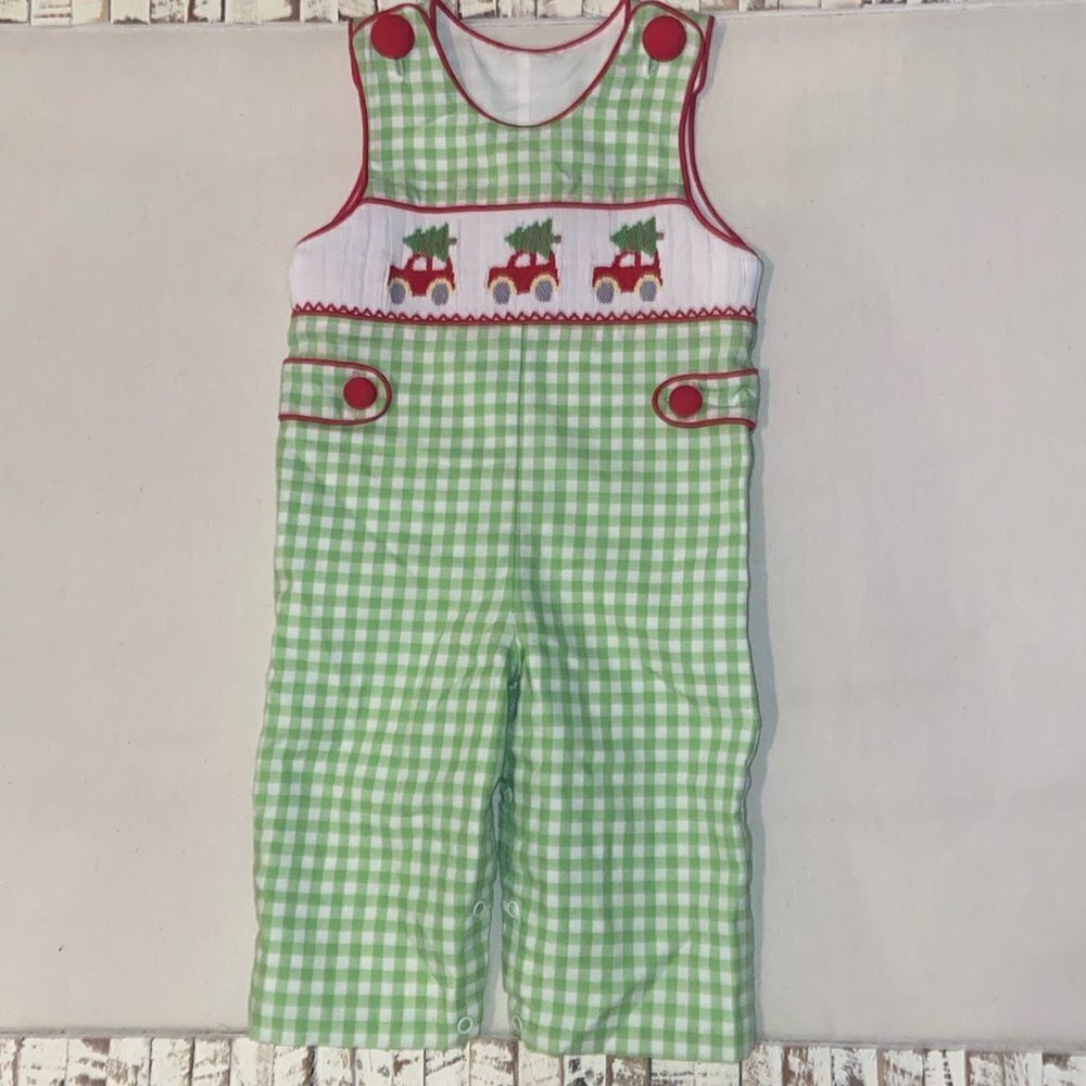 Boys Smocked Tommy John Romper Holiday Christmas size 6 month Christmas Tree
